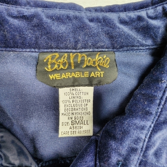 Vintage Bob Mackie Wearable Art Blue Velvet Button Down Embroidered Jacket SizeS - Picture 6 of 16